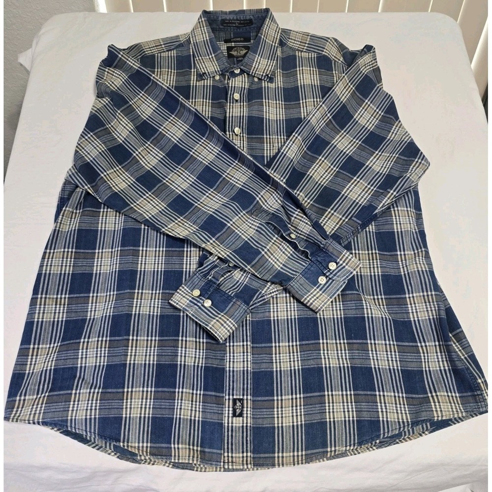 Dockers Men's Large Button-Down Shirt Blue Plaid Long-Sleeve‎